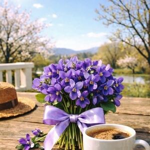 Purple Flower Bouquet with Coffee